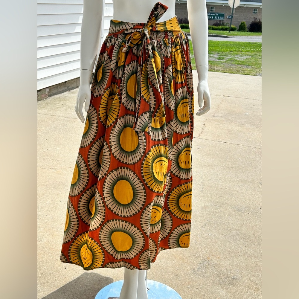 Jasmine Sunburst Midi Skirt - Yellow and Brown